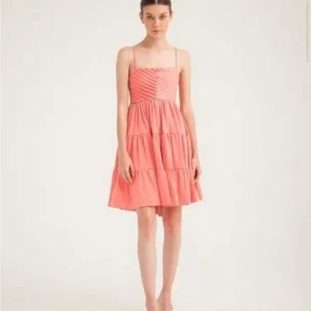 Silka Tangerine Gaviota Pleated Top Open‎ Tie Back Tiered Skirt Satin Dress NWOT